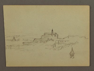 Dibujo, Village on Hilltop, posiblemente 1868-69 de Frederic Edwin Church