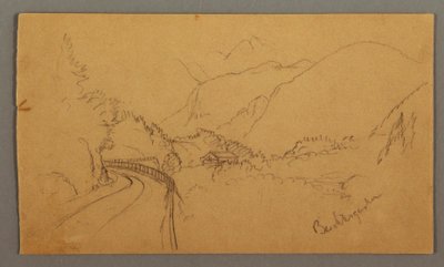 Dibujo, Camino sinuoso a través del valle, casa, posiblemente 1868 de Frederic Edwin Church