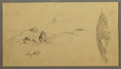 Dibujo, Mujeres lavándose en un abrevadero, Montañas, 28 de agosto de 1868 de Frederic Edwin Church