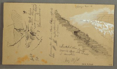 Dibujo, Mujeres lavándose en un abrevadero, Montañas, 28 de agosto de 1868 de Frederic Edwin Church