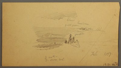 Dibujo, Colina boscosa, Valle montañoso, Sol, enero de 1866 de Frederic Edwin Church