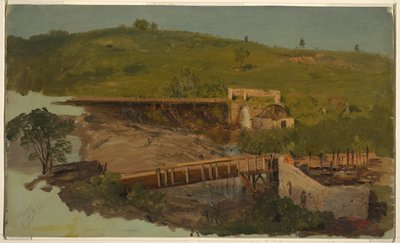 Colina con viaductos y molinos en ruinas, cerca de Catskill, Nueva York de Frederic Edwin Church