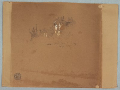 Niágara cerca del remolino mostrando árboles y una roca de Frederic Edwin Church