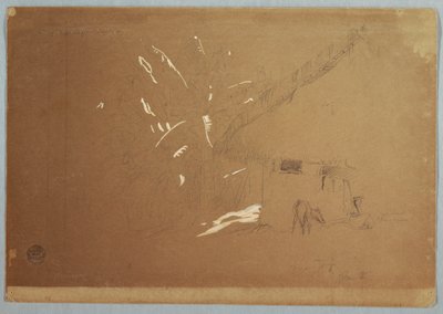 Mujer Sentada y Burro Pastando Frente a una Casa cerca de Jorje, Ecuador de Frederic Edwin Church