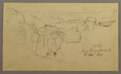 Boceto. Vista de Khirbet en Wasara "Petra / desde el camino a / El Deir" de Frederic Edwin Church