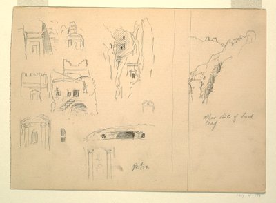 Diez Estudios de Tumbas y una Vista de Rocas, Petra, Jordania de Frederic Edwin Church