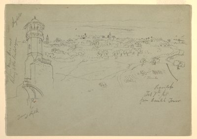Torre en Lydda, y Ramleh visto desde la Torre de Ramleh, Palestina [Ramleh, Israel] de Frederic Edwin Church