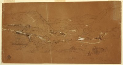 Valle con un puente y casas, cerca de Guaranda, Ecuador de Frederic Edwin Church