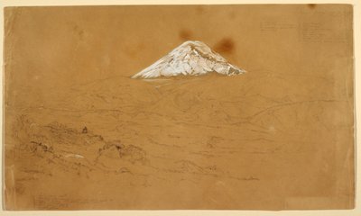 Vista del Monte Chimborazo cubierto de nieve dibujado cerca de Guanojo y Guaranda, Ecuador de Frederic Edwin Church