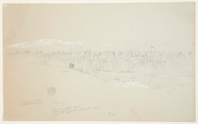 Pueblo de Kuseiyeh, Monte Líbano en la distancia de Frederic Edwin Church