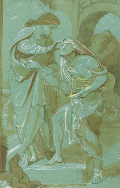 Estudio para El ciego de Betsaida en el muro norte de la capilla de la Ascensión, Londres (pluma y tinta y acuarela sobre papel verde) de Frederic James Shields