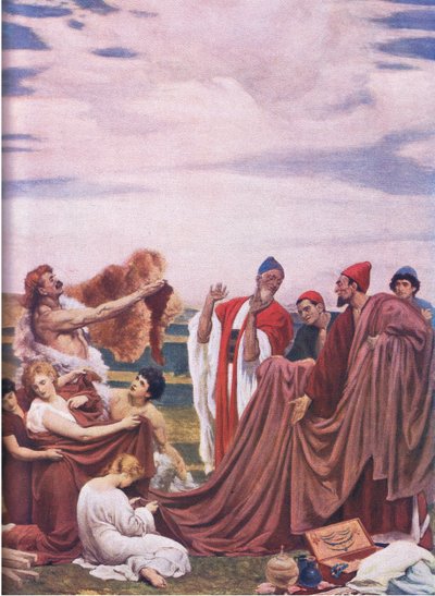 Comerciantes fenicios de la costa de Gran Bretaña (litografía a color) de Frederic Leighton