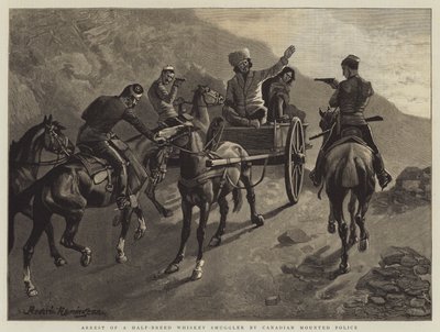Arresto de un contrabandista mestizo de whisky por la Policía Montada de Canadá de Frederic Remington