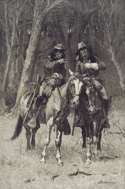 Exploradores cheyennes patrullando los grandes bosques del norte de Canadá, Oklahoma de Frederic Remington