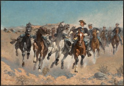 Desmontados: los soldados del cuarto regimiento desplazan los caballos llevados de la mano de Frederic Remington