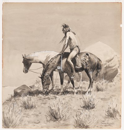 Durante mucho tiempo se quedó, un diseño para El Camino de un Indio, probablemente 1900 de Frederic Remington