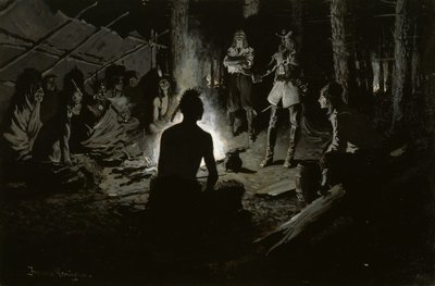 Consejo de exploradores franceses con los indios de Frederic Remington