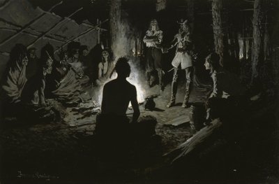Consejo de exploradores franceses con los indios de Frederic Remington
