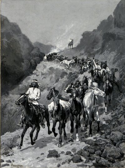 Geronimo y su Banda Regresando de una Incursión a México de Frederic Remington
