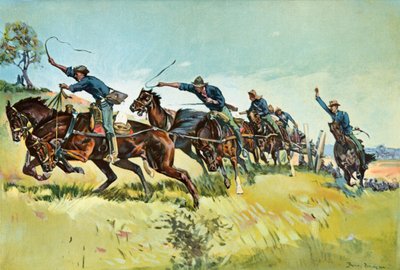 La batería de Grimes subiendo la colina El Pozo de Frederic Remington