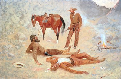 Yacía donde había sido sacudido, inmóvil como un tronco de Frederic Remington