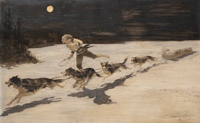 Perros "Huskie" en la autopista helada (Talking Musquash) de Frederic Remington