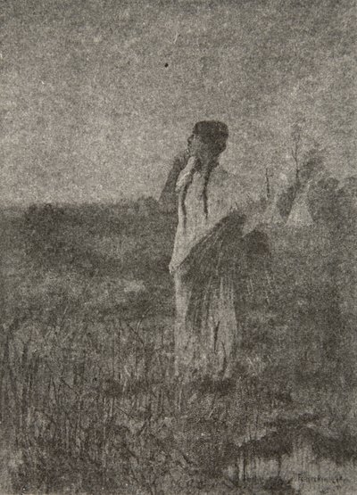 Como un fantasma que se va al amanecer, vio a una doncella caminando, de La canción de Hiawatha de Henry Wadsworth Longfellow, pub. por George G. Harrap y Compañía Ltd., 1911 de Frederic Remington