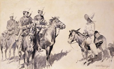 Gendarmes mexicanos pidiendo direcciones, 1890 de Frederic Remington