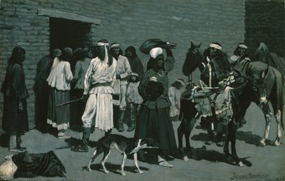 Aldea india Pueblo (Distribución de carne en la Agencia de San Carlos) c.1889 de Frederic Remington