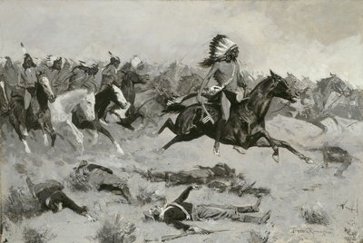 Rushing Red Lodges Pasando por la Línea, c.1900 de Frederic Remington
