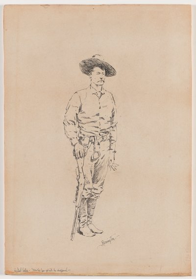 Boceto de un Texas Ranger para "How the Law Got into the Chaparral" de Frederic Remington