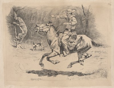 Espoleando a su caballo en persecución de Frederic Remington