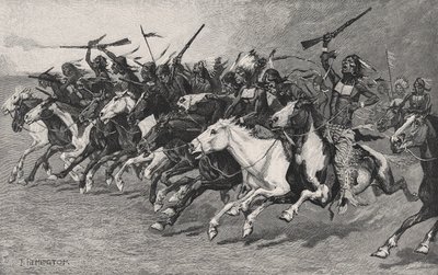 La carga en el poste del sol de Frederic Remington