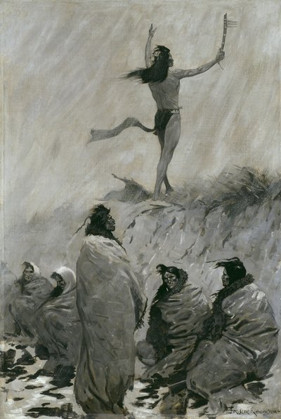 El Tragafuegos Levantó Sus Brazos al Pájaro del Trueno, c.1900 de Frederic Remington