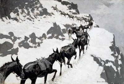La mula de carga (Un tren de mineral entrando en las minas de plata, Colorado) 1901 de Frederic Remington