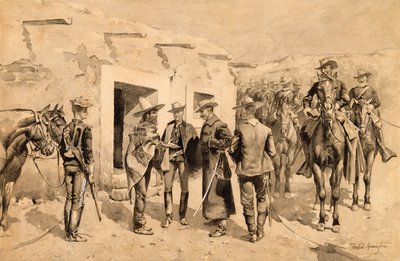 Caballería de EE.UU. cazando a los hombres de Garza en el Río Grande, c.1892 de Frederic Remington