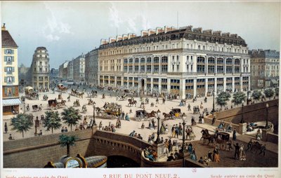 Vista exterior de La Belle Jardiniere, rue du pont neuf en París en el siglo XIX. Grabado de Frederic Sorrieu de Frederic Sorrieu