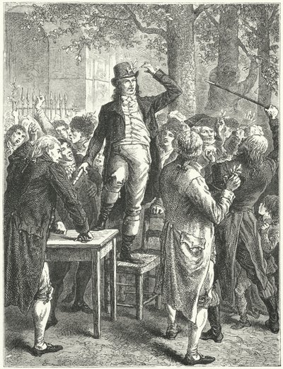 Discurso de Camille Desmoulins en el Jardín del Palais Royal, París de Frederic Theodore (after) Lix