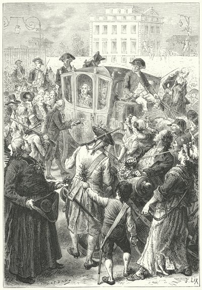 Luis XVI llevado a París después de que la multitud atacara el Palacio de Versalles de Frederic Theodore (after) Lix