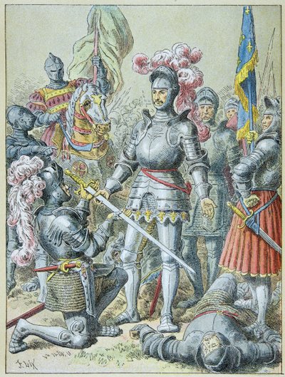 Batalla de Pavía: Francisco I, derrotado, entregó su espada al caballero Carlos de Lannoy en 1525 de Frederic Theodore Lix