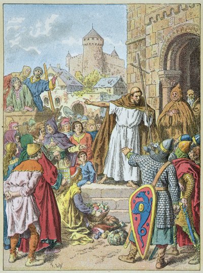 Pedro el Ermitaño alabando la cruzada en 1095 en el Concilio de Clermont ante el pueblo y los caballeros (grabado) de Frederic Theodore Lix