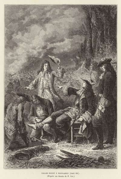 Villars herido en Malplaquet. Claude Louis Hector de Villars, Mariscal de Francia, herido en la Batalla de Malplaquet, Guerra de Sucesión Española de Frederic Theodore Lix