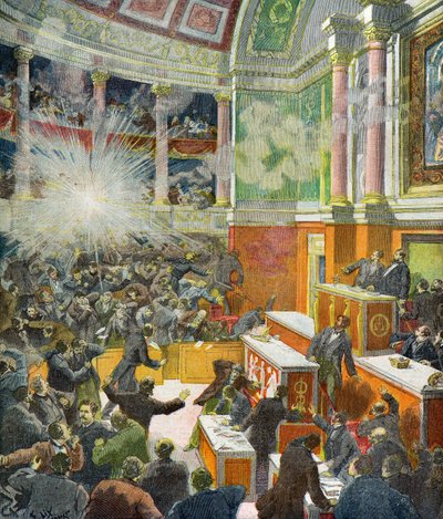 explosión de una bomba lanzada por Auguste Vaillant de Frederic Theodore Lix