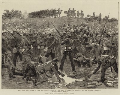 La carrera por el agua en los pozos de Abu Halfa en el camino a Gubat, un incidente de la segunda marcha por el desierto de Sir Herbert Stewart de Frederic Villiers