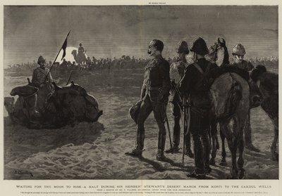 Esperando a que salga la luna, una parada durante la marcha por el desierto de Sir Herbert Stewart desde Korti hasta los pozos de Gakdul de Frederic Villiers