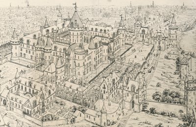 El Louvre en París en la época de Carlos V, Sabio (siglo XIV), dibujo de Frederic de Clarac (1777-1847), Francia de Frederic de Clarac