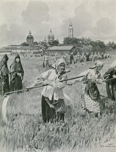 Un convento en Novgorod: Monjas haciendo heno de Frederic de Haenen