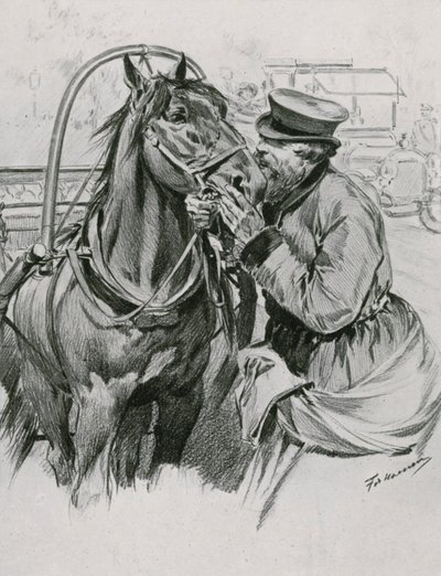 Un cochero besando a su caballo buenos días de Frederic de Haenen