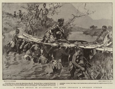 Un puente humano en Suazilandia, la reina cruzando un arroyo crecido de Frederic de Haenen