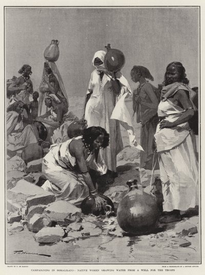 Campaña en Somalilandia, mujeres nativas sacando agua de un pozo para las tropas de Frederic de Haenen